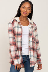 Rust Plaid Hooded Shirt Jacket