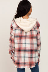 Rust Plaid Hooded Shirt Jacket