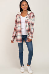 Rust Plaid Hooded Shirt Jacket