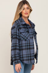 Blue Plaid Front Pocket Maternity Shacket