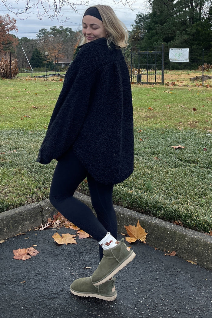 Black Contrast Oversized Sherpa Coat