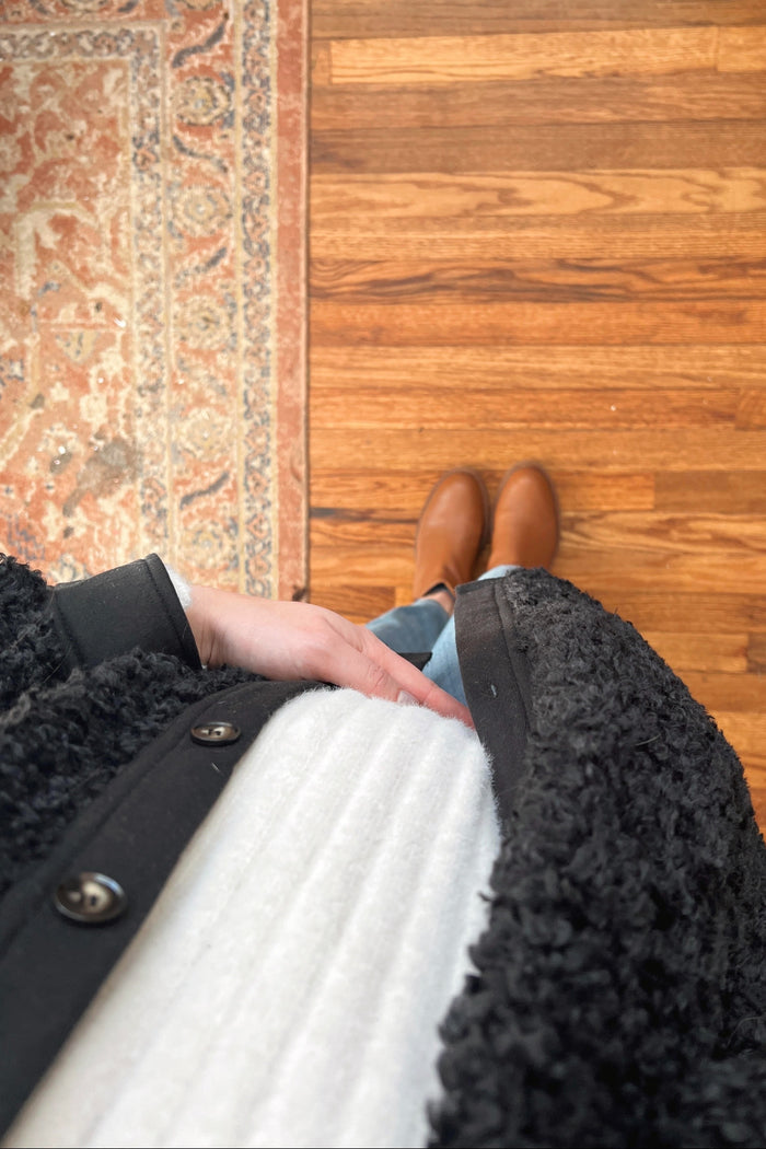 Black Contrast Oversized Sherpa Maternity Coat