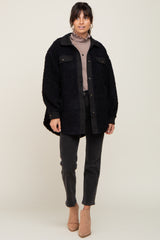 Black Contrast Oversized Sherpa Maternity Coat