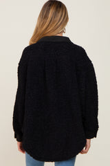 Black Contrast Oversized Sherpa Maternity Coat