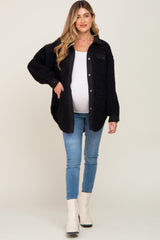 Black Contrast Oversized Sherpa Maternity Coat