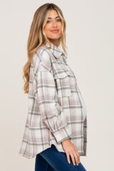 Ivory Plaid Maternity Shirt Jacket