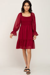 Burgundy Metallic Stripe Smocked Maternity Dress