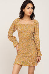 Yellow Ditsy Floral Smocked Long Sleeve Maternity Mini Dress