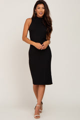 Black Ribbed Mock Neck Dress