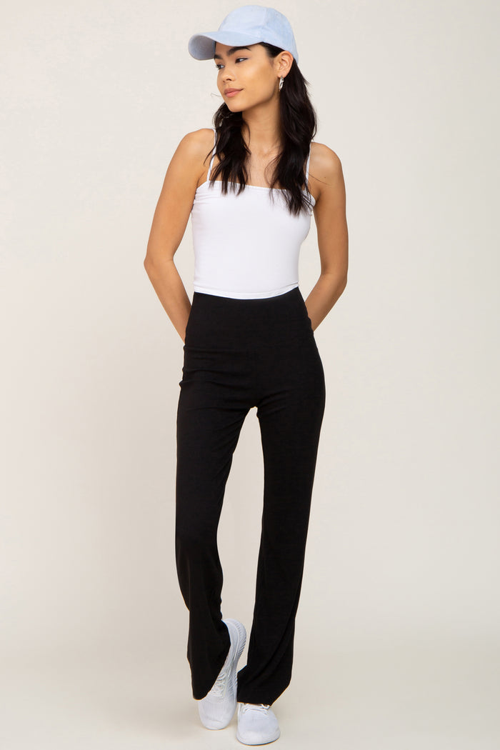 Black Ribbed Maternity Flare Pants