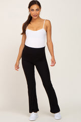 Black Ribbed Maternity Flare Pants