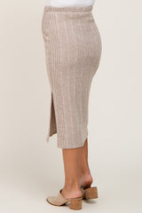 Taupe Soft Knit Ribbed Side Slit Maternity Midi Skirt