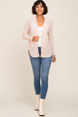 Beige Waffle Knit Button Down Top