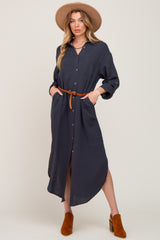 Charcoal Button Down 3/4 Sleeve Maternity Midi Dress