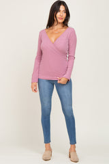 Mauve Ribbed Long Sleeve Wrap Nursing Top