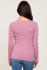 Mauve Ribbed Long Sleeve Wrap Nursing Top