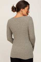 Olive Ribbed Long Sleeve Wrap Maternity Nursing Top