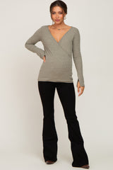 Olive Ribbed Long Sleeve Wrap Maternity Nursing Top