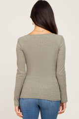 Olive Ribbed Long Sleeve Wrap Nursing Top