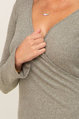 Olive Ribbed Long Sleeve Wrap Nursing Top