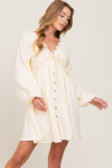 Beige Crochet Lace Button Front Maternity Dress