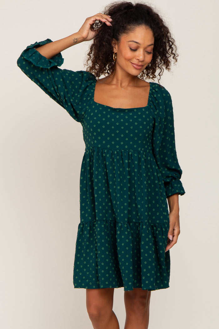 Forest Green Swiss Dot 3/4 Sleeve Dress