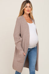 Taupe Pocketed Knit Maternity Cardigan