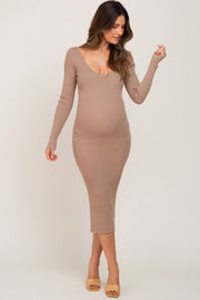 Mocha Knit Ribbed Maternity Midi Dress