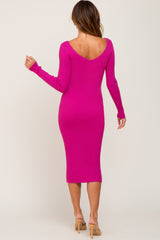 Fuchsia Knit Ribbed Midi Dress