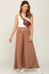 Mocha Smocked Wide Leg Maternity Pants