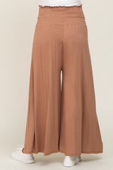 Mocha Smocked Wide Leg Maternity Pants