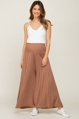 Mocha Smocked Wide Leg Maternity Pants