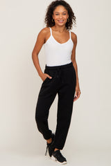 Black Basic Fleece Maternity Sweatpants