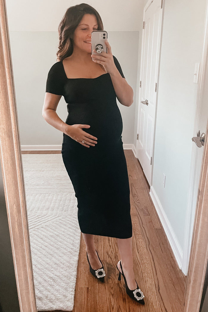 Black Ribbed Maternity Midi Dress