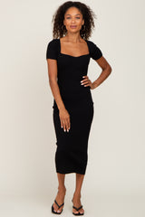 Black Ribbed Maternity Midi Dress