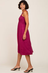 Magenta Smocked Ruffle Strap Midi Dress