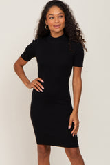 Black Ribbed Mock Neck Maternity Dress