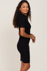 Black Ribbed Mock Neck Dress