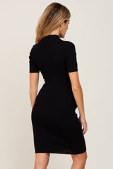 Black Ribbed Mock Neck Maternity Dress