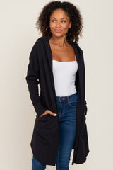 Black Hooded Long Maternity Cardigan