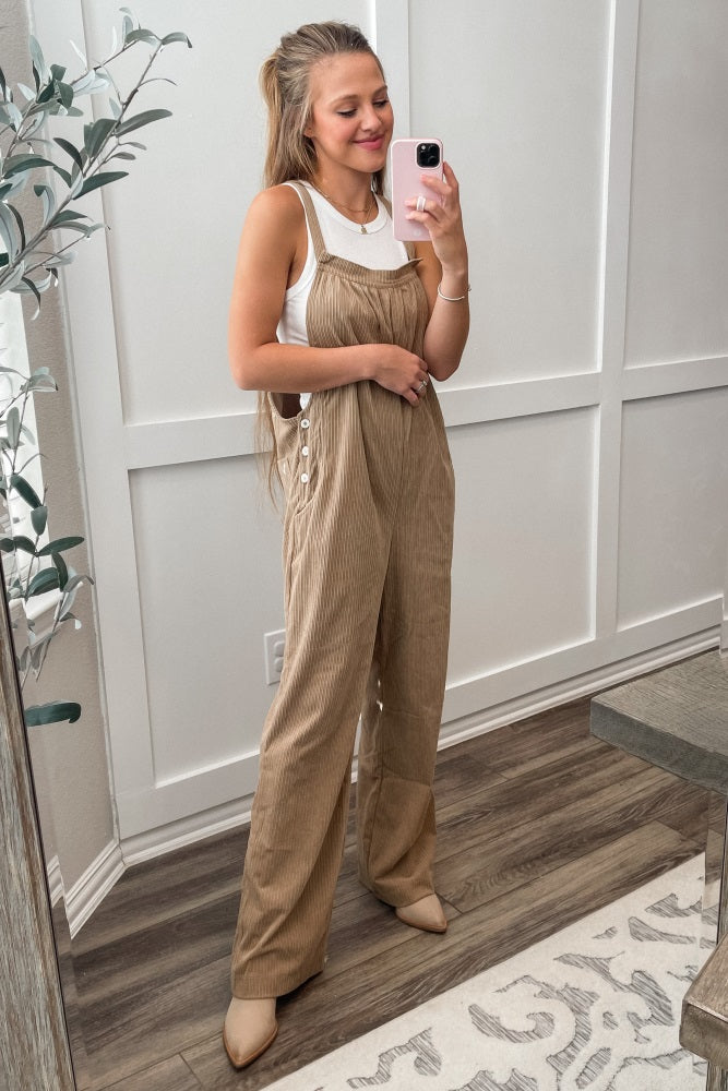 Taupe Corduroy Maternity Overalls