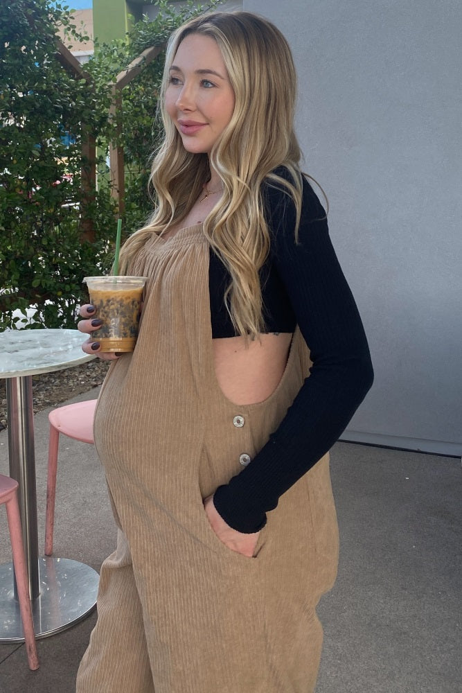 Taupe Corduroy Maternity Overalls