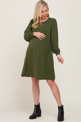 Olive Terry Knit Long Sleeve Maternity Dress