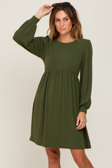 Olive Terry Knit Long Sleeve Maternity Dress