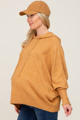 Camel Soft Knit Drawstring Maternity Hoodie