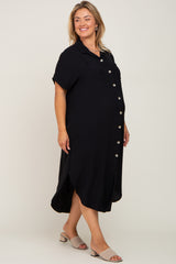 Black Button Down Hi Low Maternity Plus Maxi Dress