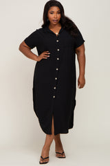 Black Button Down Hi Low Maternity Plus Maxi Dress