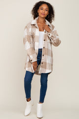 Beige Plaid Brushed Long Shacket