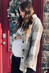 Beige Plaid Brushed Long Maternity Shacket