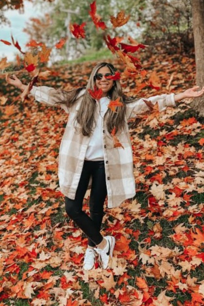 Beige Plaid Brushed Long Shacket